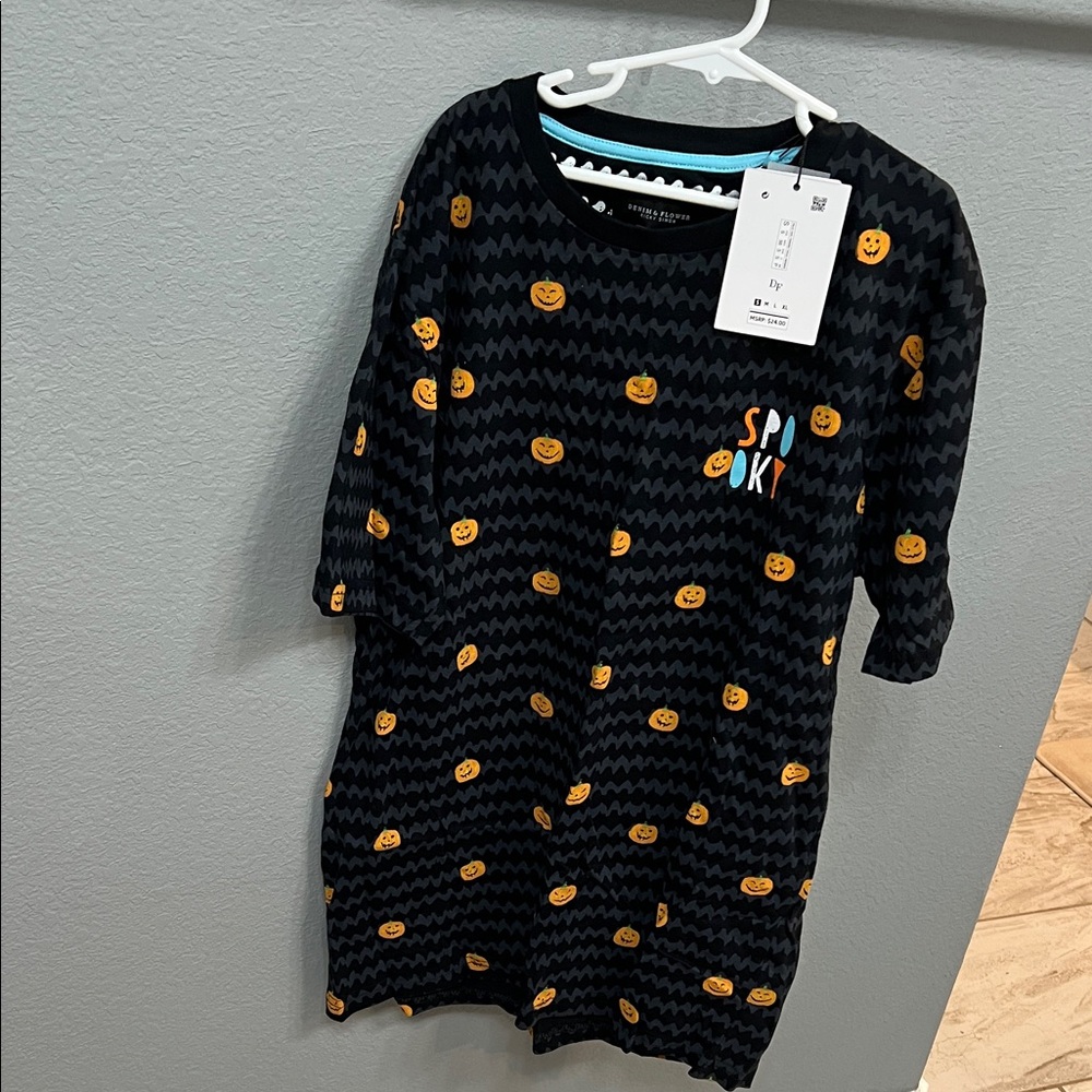 Denim & Flower Black and Orange Pumpkin Kids Dress